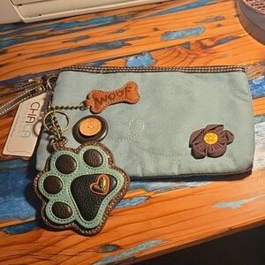 Chala Blue and Green Wristlet with Paw and Flower Accents